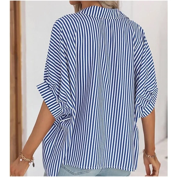 011 Stripes Button Down Boyfriend oversized Shirt - Picture 5 of 10